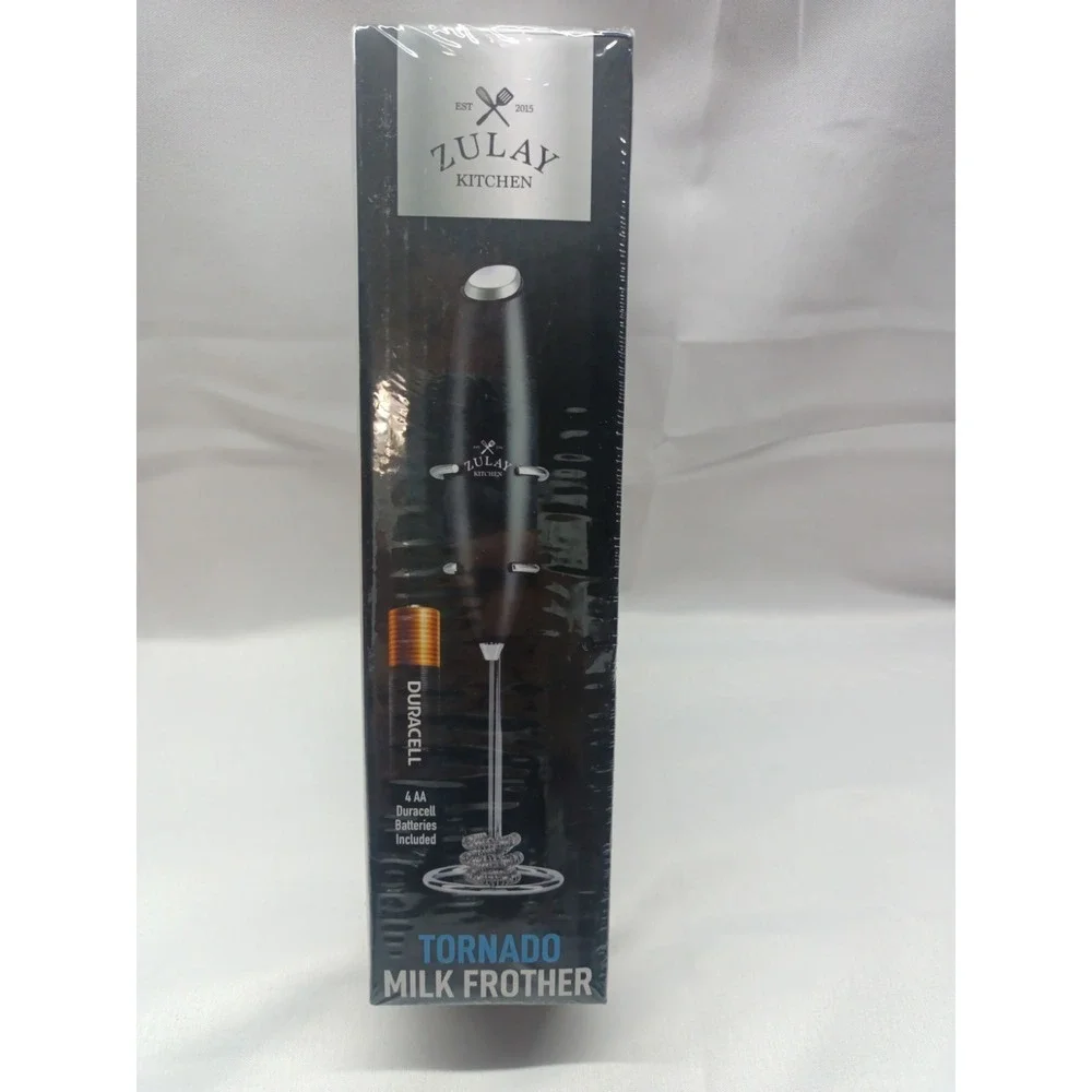 Zulay Kitchen Tornado Milk Frother Black w/ Stand +‎ 4 Duracell AAs New Sealed
